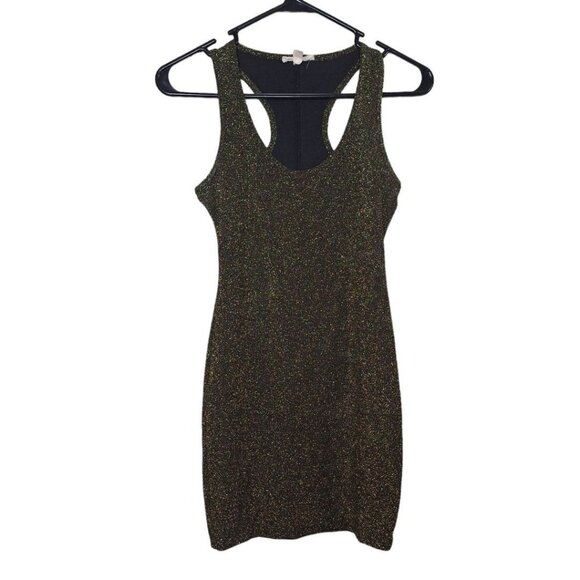 See You Monday Gold Sparkly Dress Womens Juniors Small Spandex Mix Short Stretch - Picture 1 of 6